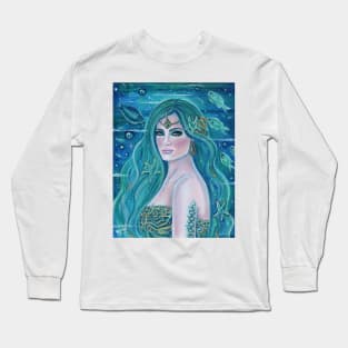 Aquamarine Mermaid art by Renee Lavoie Long Sleeve T-Shirt